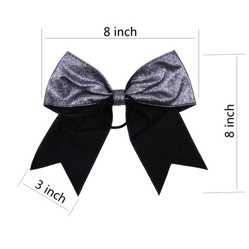 Cheerleader Bows Cheerleading 8 inch Sparkle Glitter Ponytail Holder Hair Tie School for High School College Girl Team Sports 6 Pcs … (Grey)