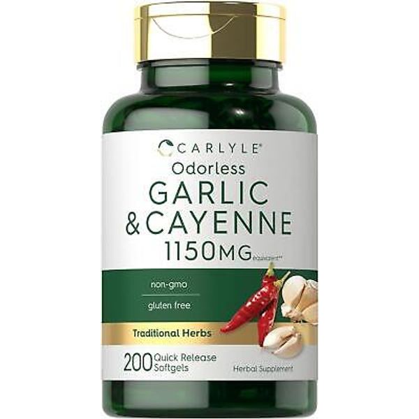 Odorless Garlic Cayenne 1150 Mg Cholesterol Triglycerides Support, 200 Softgels