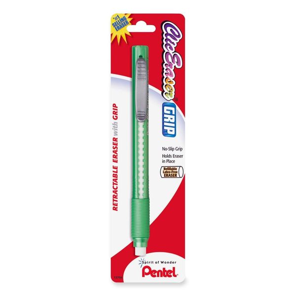 Pentel Clic Eraser Grip Retractable Eraser with Grip, Assorted Barrels, 1 Pack (ZE21TBP)