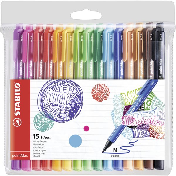STABILO pointMax - Nylon-Tip Sign Pen - Pack of 15 - Assorted Colours