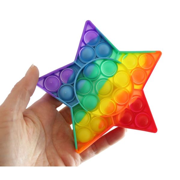 Rainbow Tie Die Basic Shapes Bubble Pop Game - Silicone Push Poke Bubble Wrap Fidget Toy - Press Bubbles to Pop Down Then Flip it over and Do it Again - Sensory Stress Toy OT (1 RANDOM SHAPE)