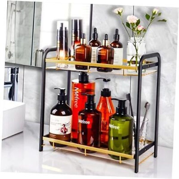 Bathroom Counter Organizer, Large Capacity Kitchen Countertop Black Golden