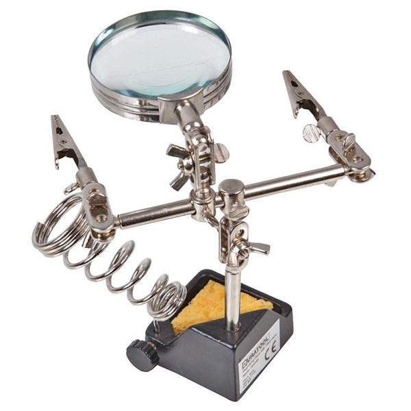 DURATOOL D03285 Third-Hand Clamp Tool with Magnifier & Soldering Iron Holder