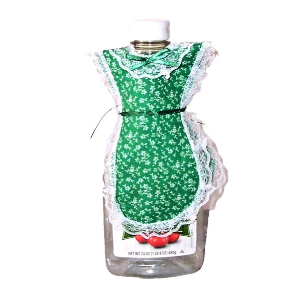 Green Petite Flower Apron Cover-up Pancake Syrup Catsup Dish Soap Bottle Gift