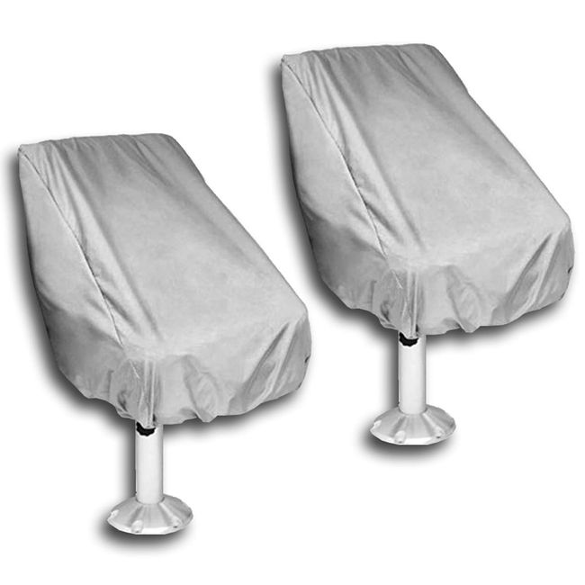 WOMACO 2 Pack Boat Seat Cover, Outdoor Waterproof Pedestal Pontoon Captain Boat Bench Chair Seat Cover, Oxford Fabric Helm Chair Protective Covers (Silver, 2 Pack)