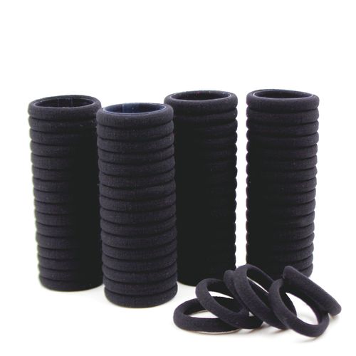 CYWLIFE 8.5mm Hair Ties Rubber Bands for Women Girls Thick Curly Hair, 100 PCS Black, Large No Crease Cotton Seamless Ponytail Holders Scrunchie for Kids Men, No Damage No Slip Soft Hair Elastics