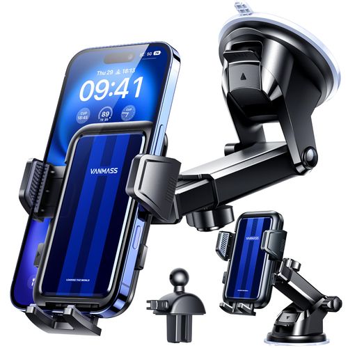 VANMASS True Upgrade [Top Military-Grade] Phone Holders for Your Car [Strongest Suction & Clip] Cell Phone Mount Dashboard Windshield Vent Stand Cradle for iPhone 16 Pro Max 15 14 13 Android, Blue