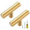 Ravinte 10 Pack Gold T Bar Cabinet Knobs 2 Inch Dresser Knobs Brushed Brass Single Hole Drawer Knobs Cabinet Handles
