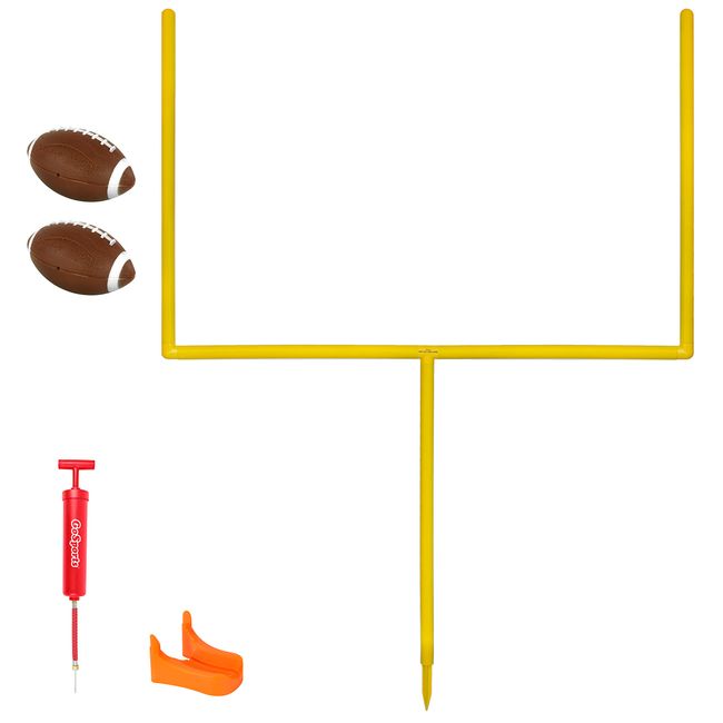 GoSports 8 ft PRO Kick Challenge Field Goal Post Set with 2 Footballs and Kicking Tee - Life Sized Backyard Field Goal for Kids & Adults