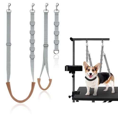 Dog Grooming Harness, 3 PCS Adjustable Dog Cat Grooming Belly Loops Leash Pet Bathing Tether Straps with D-Rings Restraint Noose Safety Rope for Small Medium Dogs Cats (Grey)