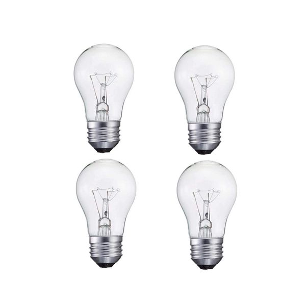 4 Pack A15/CL - 15 Watt A15 Incandescent Oven Bulb - Appliance Bulb - Clear Finish - Medium (E26)