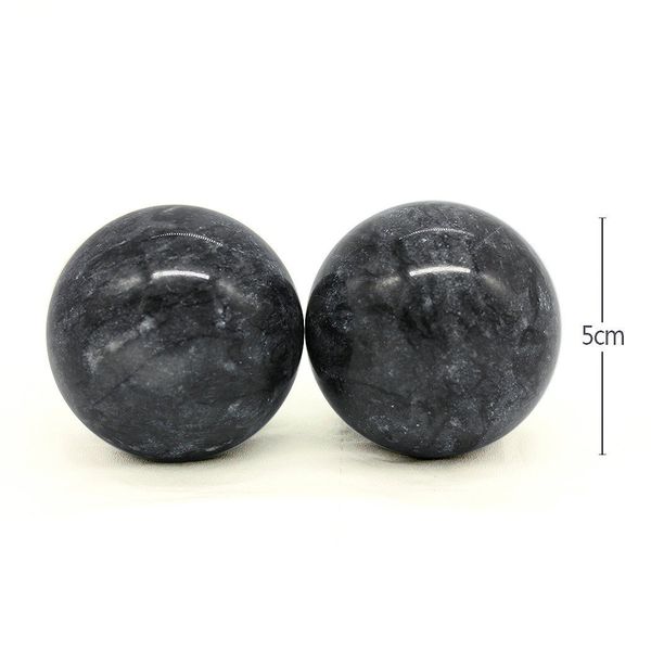 INB142 Tibetan Art Feng Shui Goods, Health Balls, Health Balls, Black Gray, Natural Stones, Stress Training Equipment, Hand Restoration, 2 Pieces (2 in (50 mm) Mug)