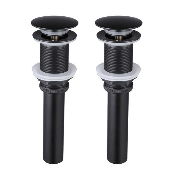 KES Black Sink Drain Without Overflow, Bathroom Sink Stopper, Pop Up Drain Vessel Sink, 2 Pack, Matte Black, All Metal Rustproof Brass and 304 Stainless Steel, S2008D-BK-P2