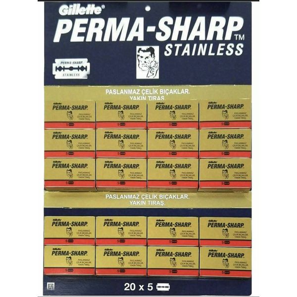 GILLETTE PERMA SHARP STAINLESS DOUBLE EDGE RAZOR BLADES 100 COUNT MADE IN RUSSIA