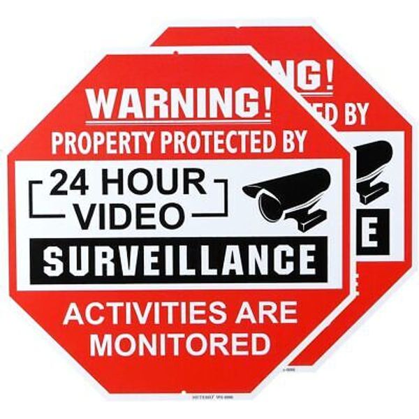 Video Surveillance Sign 2 Pack, Aluminum No Trespassing 12×12 inches, Red