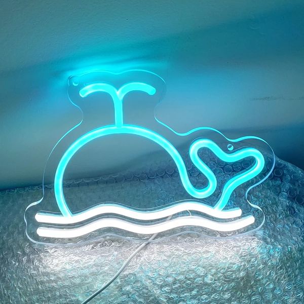 Neon Sign - 28 x 20CM Cute Whale Neon Sign, LED Neon Sign Shop Decor Sign Bedroom Decor Wall Sign Art Wall Decor Blue Neon Birthday Gift Girl Boy Party Holiday Decoration