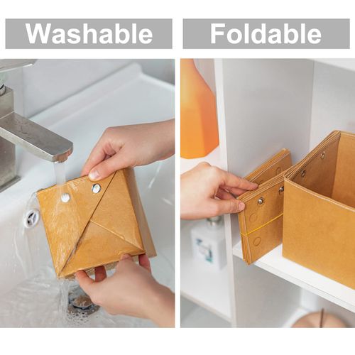 Muka 4 Pack Washable Paper Boxes, Recyclable Leather-Like Storage Bags, 5-7/8 Inch Cubic Cases for Organizing