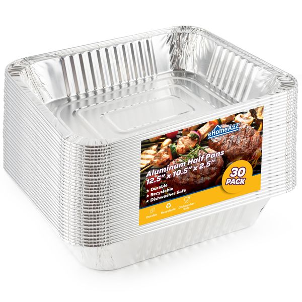 EHOMEA2Z Aluminum Pans Value Pack (30 Pack) Disposable Pans,Foil Trays 9x13,Ideal for BBQ Grilling,Sturdy Aluminum Trays for,Roasting,Restaurants,Disposable Aluminum Pans,Catering,Crawfish Trays