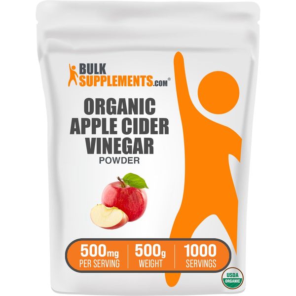 BULKSUPPLEMENTS.COM Organic Apple Cider Vinegar Powder - Apple Cider Vinegar Supplement, ACV for Digestive Support, Apple Cider Vinegar Organic - Vegan-Friendly, 500mg per Serving, 500g