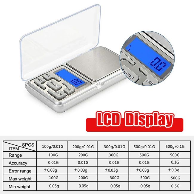 200g*0.01g/500g*0.1g Accurate Electronic Jewelry Gram Scale Precision Scale  Portable Calibration Function Ultra-clear Display