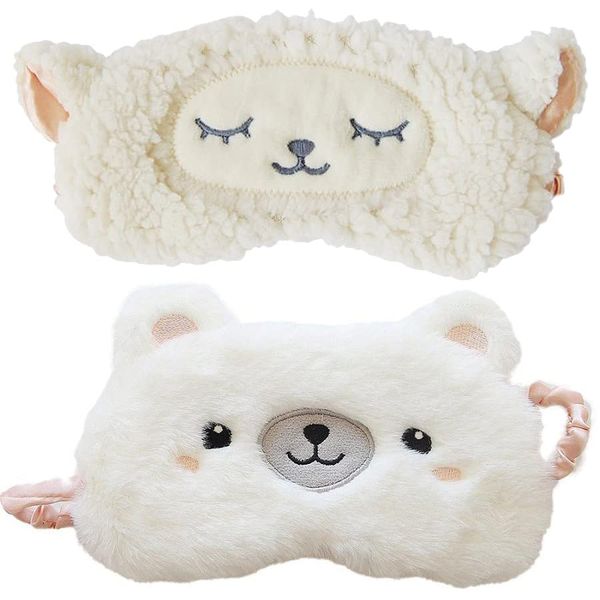 Ranktuary Eye Mask Set of 2 Animal Fluffy Fluffy Silk Touch Travel Nap Sleepover Eye Care Eye Pillow Bear Sheep