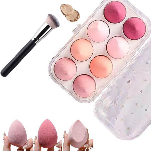 GIGIIS 8 pz Set di Spugnette Trucco Beauty Blender con 1 Pennelli Trucco Spugna Cosmetica Fondotinta Spugnetta per Fondotinta Impeccabile per Liquidi Crema e Polvere Regalo per le Donne (Serie rosa)