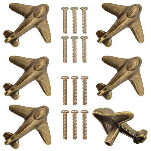 LLHDKF 6 Pack Airplanes Knobs Door Handle Cabinet Pull Dresser Single Hole Plane Shape Knobs Handles Drawer Pulls for Furniture (Bronze)