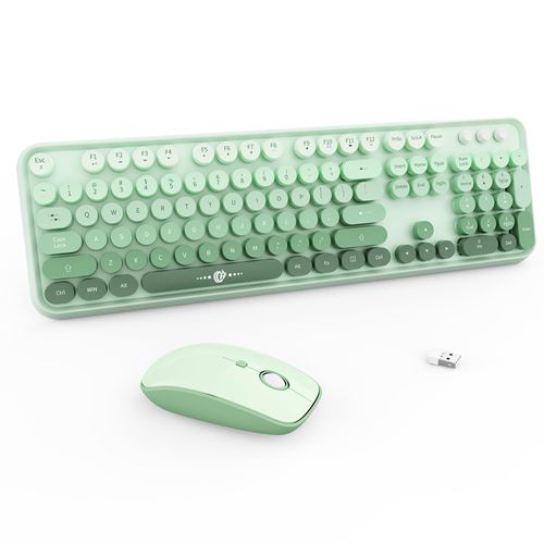 Ubxxziy Wireless Keyboard and Mouse | Cute Colorful Keyboard and Mouse with 2.4GHz Cordless Retro Typewriter Keyboard | Auto-Sleep | USB Receiver for Windows PC/Laptop - Green Gradient