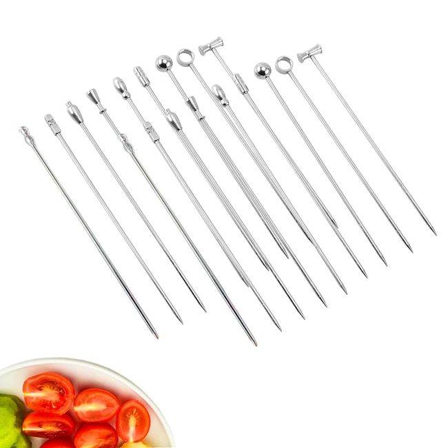 YFFSFDC Hors D'oeuvre Pins, Cocktail Pins, Stainless Steel, Fruit Sticks, Cocktail Sticks, Bar Tools, Set of 18