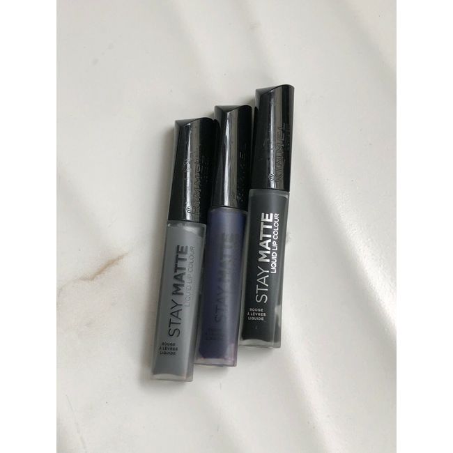 RIMMEL- Lot of 3 -Stay Matte Liquid Lip Colour (Shadow, Blue Iris & Pitch Black)