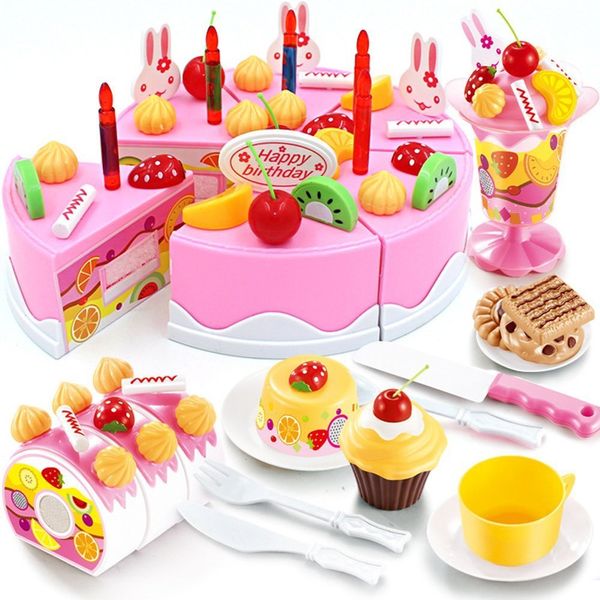 Mundo Toys Birthday Cake Play Food Set PINK 75Pcs Plastic Kitchen Cutting Toy Pretend Play