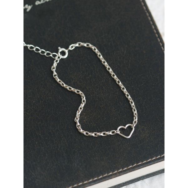 Silver 92.5 Line Heart Pendant Chain Silver Bracelet