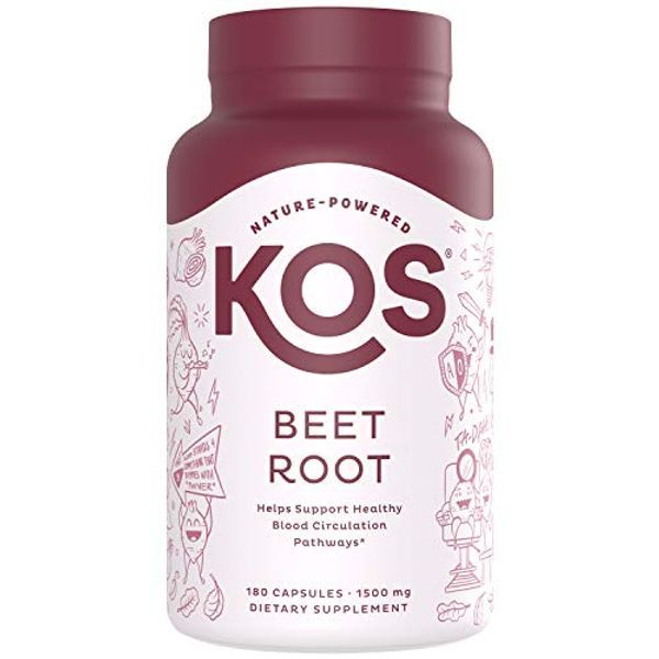 KOS Organic Beet Root Capsules 1500mg - Natural Nitric Oxide Booster Superfood Powder - Supports Healthy Circulation, Lower Blood Pressure, Energy Levels - 180 Capsules