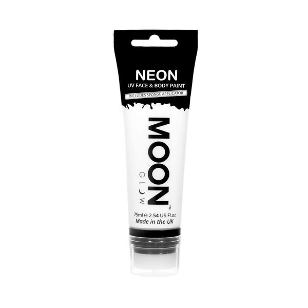 Moon Glow Supersize 75ml Neon UV Face & Body Paint - White - with sponge applicator