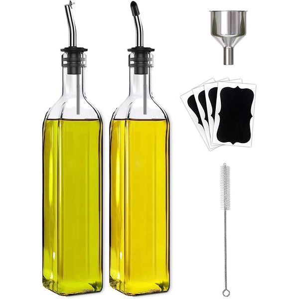 Leaflai Oil Dispenser Bottle for Kitchen, 2 Pcs Glass Olive transparent