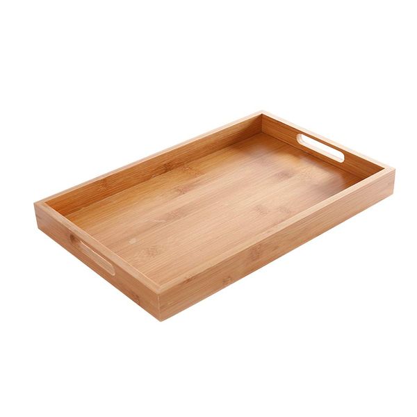 PURATEN Wooden Serving Tray with 2 Handles - Wood Ware Tray Tea Rectangular Home Water Kitchen Trays - Medium 30 X 20 X 4cm