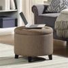 Pemberly Row Modern Round Storage Ottoman in Cappuccino Fabric