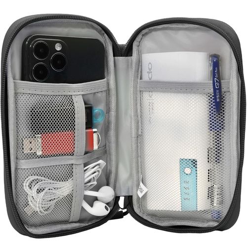 CAAORDKSO Electronic Organizer Case, Travel Cable Organizer Pouch Electronic Accessories Carry Case Water Resistant Organizer Pouch Bag for Cable, Cord, Charger, Phone, Power Bank, Earphone (Black)