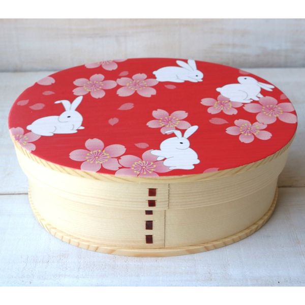 Wooden Bento Box Rabbits & Sakura Japanese Lunch Box 700ml