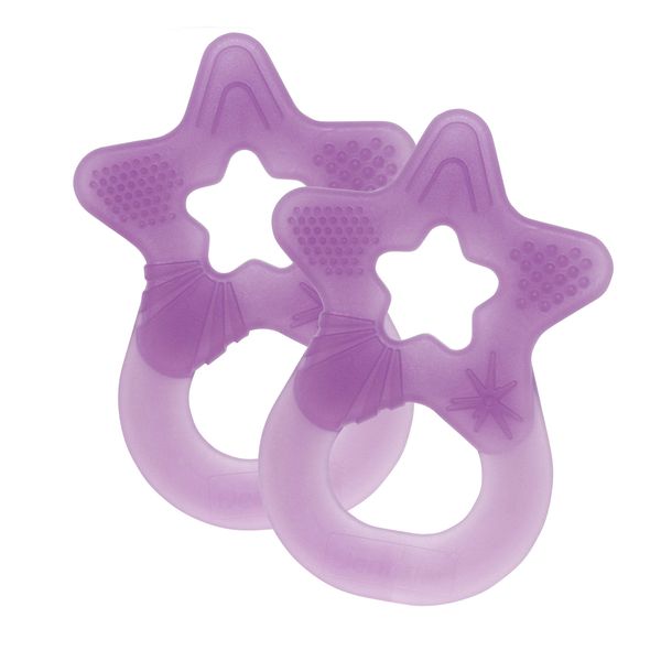 Dentistar® Star Teether Pack of 2, Teething Baby Toy for Infants Aged 3+ Months, Soft Silicone Baby Teething Ring for Tooth and Gum Pain Relief, Made in EU – Lilac 