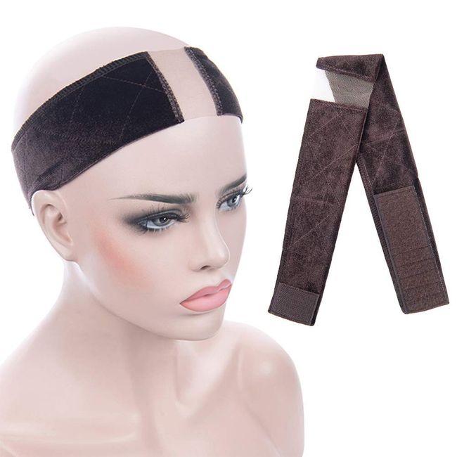 VOLMEY Non Slip Lace Wig Grip Band, Front Lace Velvet Adjustable Elastic Wig Grip Headband for Lace Wigs and Frontals, for Hairline and Seamless Transition (Brown)