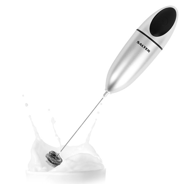 Salter 546 SVXR Handheld Milk Frother - Double Coil Whisk, Froths Hot/Cold Milk, Plant Based, Milkshakes, Light Sauces, Electric Egg Whisk, With Cover, Hot Chocolate, Coffee, Portable, Stainless Steel