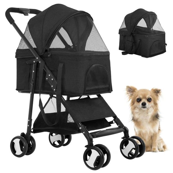 Pet Stroller 3-in-1 Multifunction Folding Dog Cat Jogger Travel Stroller Black