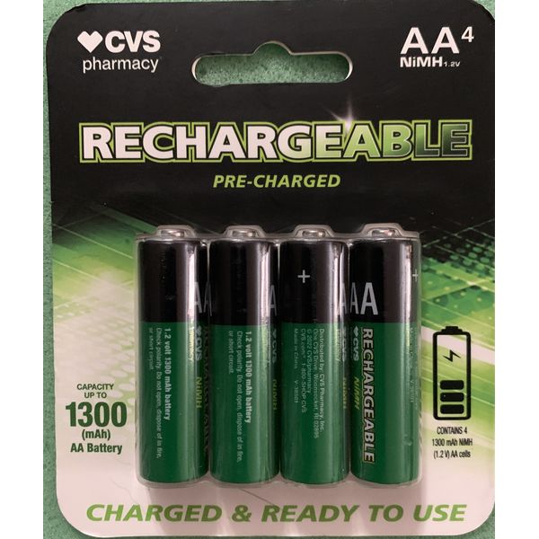 AA Rechargeable AA Batteries 4 Pack Capacity UpTo 1300 mAh Pre Charge