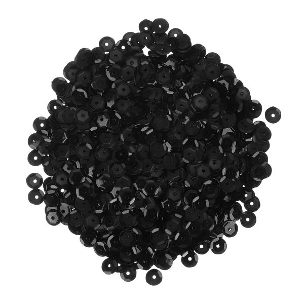 Sourcing Map Loose Sequins, 2400Pcs, Black, PVC, Round, 6mm, Sequins, Craft Bead