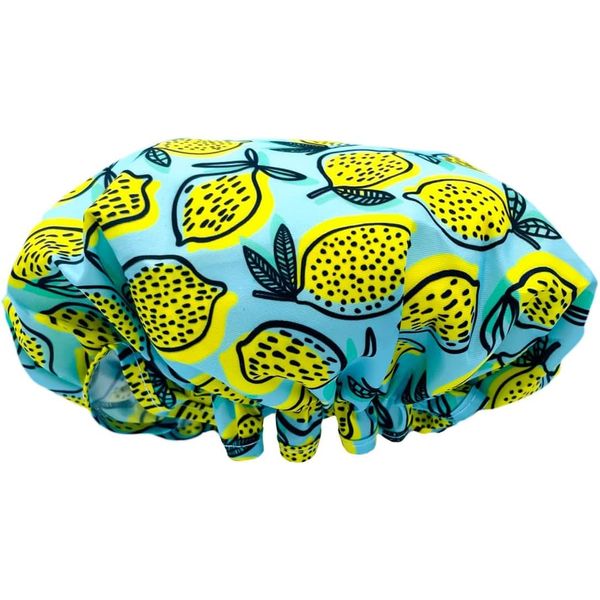 SMUG Shower Cap | Waterproof Shower Cap with Elastic Lining | Four Prints Available | Showers, Cooking, Spa Salon, Sleeping, Makeup | Shower Caps For Women UK Long Hair Short Hair | Lemon