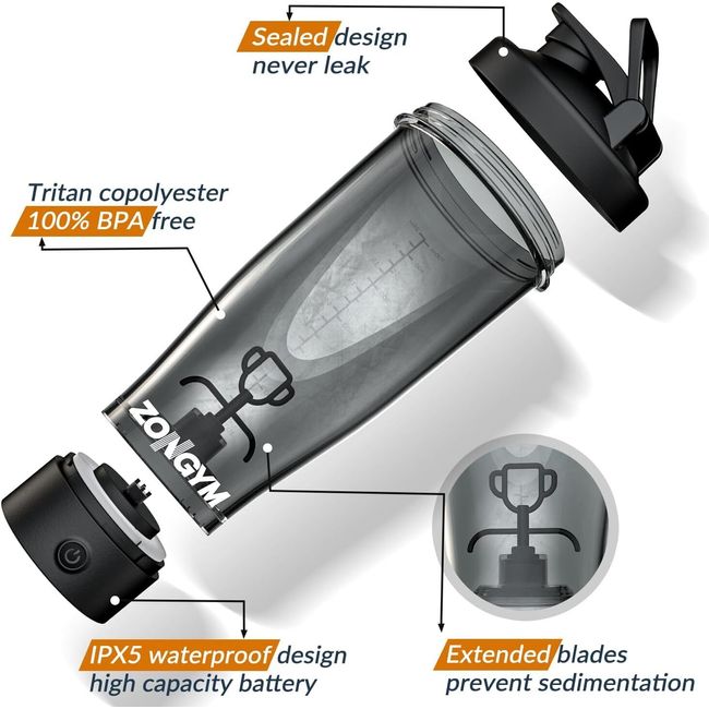 ZonGym 1 Electric Protein Shaker Bottle, 24 oz USB Rechargeable