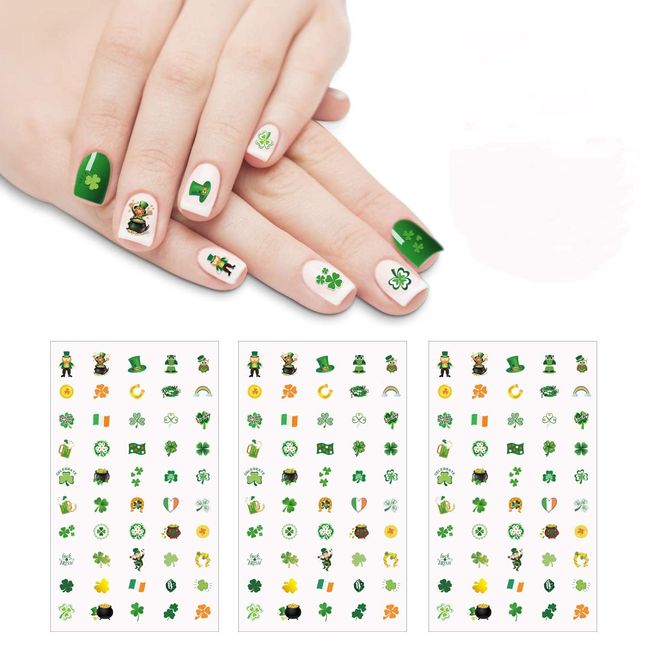 Konsait St. Patrick’s Day Decoration Luck of The Irish Nail Art Stickers Decals (400pcs), Leprechaun Shamrock Nail Sticker False Nail Design Self-Adhesive Nail Tips Decorations for Kids Girls Women