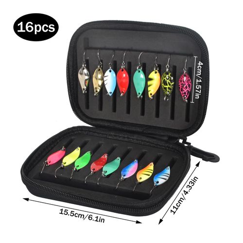 SAVOSWEET Trout Spoon Set 16 Pieces Artificial Bait Spinner Blinker Set Trout Bait Spoons Set 2.5g/3.5g/5g Fishing Accessories with Storage Box for Trout Bass Pike Zander
