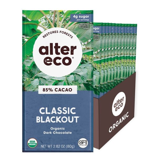 Alter Eco | Classic Blackout | 85% Pure Dark Cocoa, Fair Trade, Organic, Non-GMO, Gluten Free Dark Chocolate Bar, 12 Bars